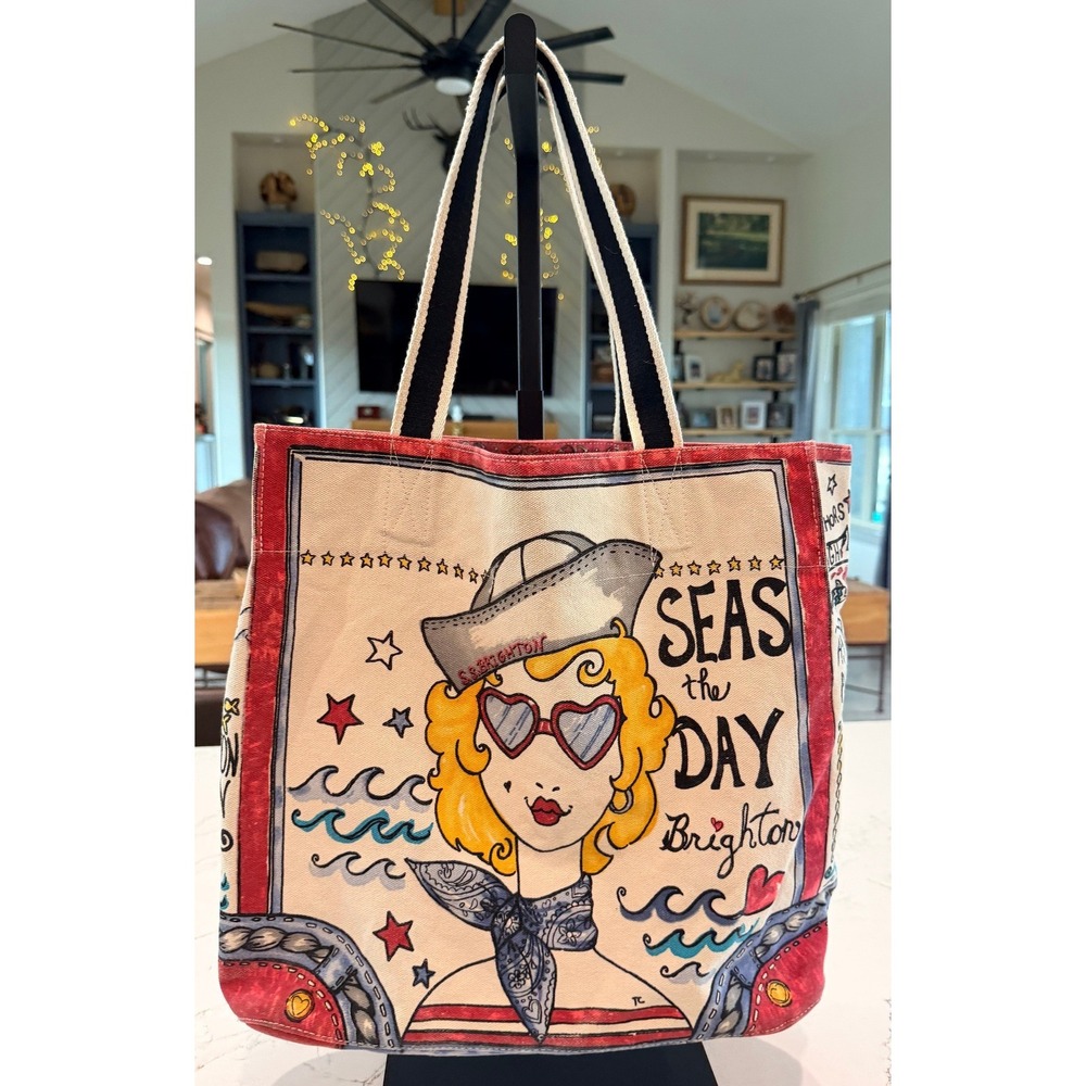 Brighton Nautical Sailor Girl Seas the Day‎ Canvas Tote Bag Nautical Beach